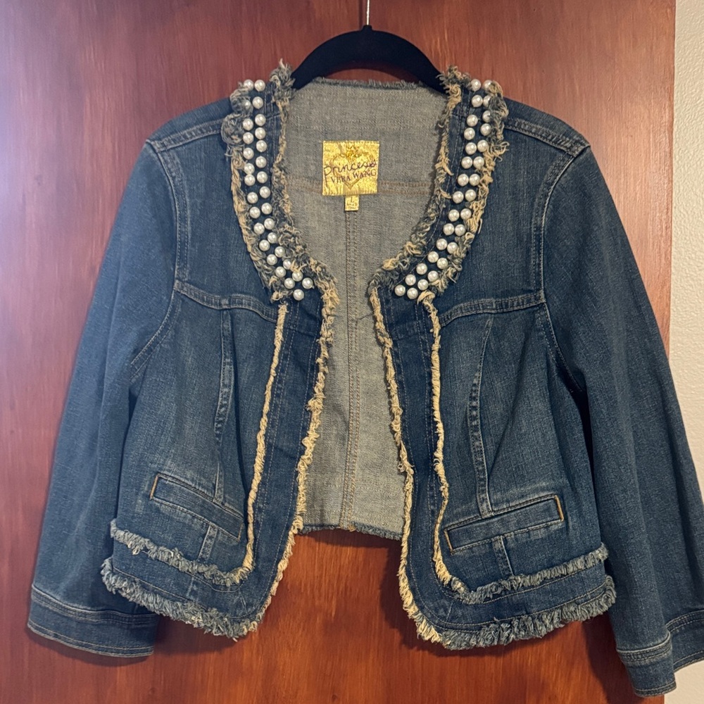 Princess Vera Wang Blue Denim Jacket with Pearl Accents